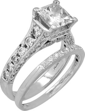 Diamond ring in 18k white gold with center princess cut 2.19 ct G SI1 diamond. Plus matching wedding band in 18k white gold