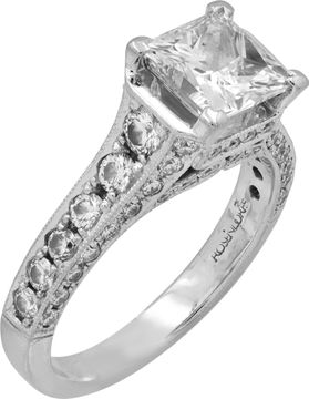 Diamond ring in 18k white gold with center princess cut 2.19 ct G SI1 diamond. Plus matching wedding band in 18k white gold