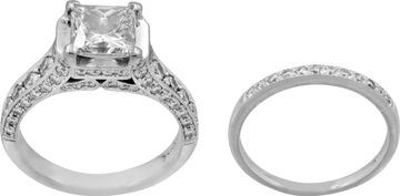 Diamond ring in 18k white gold with center princess cut 2.19 ct G SI1 diamond. Plus matching wedding band in 18k white gold