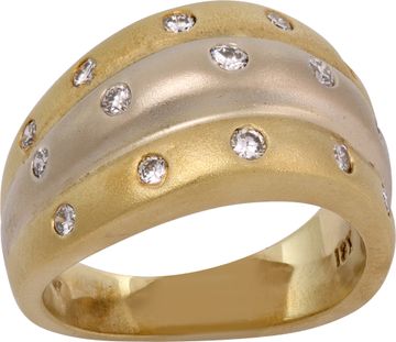 Diamond Ring in 18k yellow gold with an 18k white gold center band Ring Collection