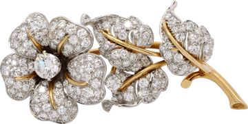 Diamond Rose Brooch In Platinum and 18K yellow gold. Jewelry Collection
