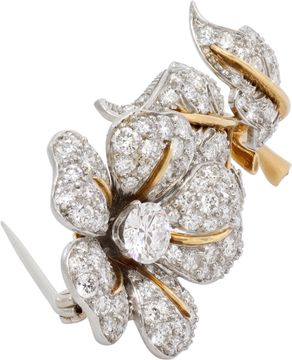Diamond Rose Brooch In Platinum and 18K yellow gold.