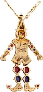 Diamond Ruby and Sapphire Jester/Clown Pendant on a Figaro Chain in 18k