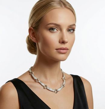 Diamond Station Necklace in 18k white gold with over 8.5 carats in princess cut diamonds Necklace Collection