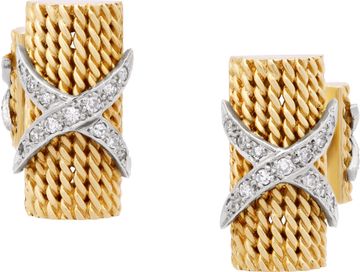 Diamond X cufflinks in 14k white & yellow gold