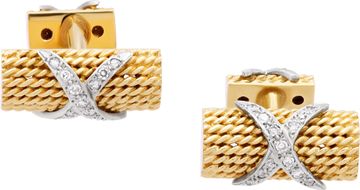 Diamond X cufflinks in 14k white & yellow gold