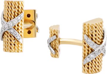 Diamond X cufflinks in 14k white & yellow gold