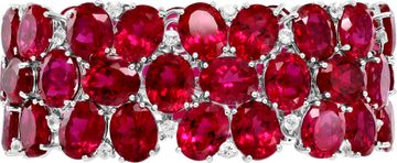Diamonds & over 200 carats oval lab grown ruby wide bracelet in 18k yellow gold