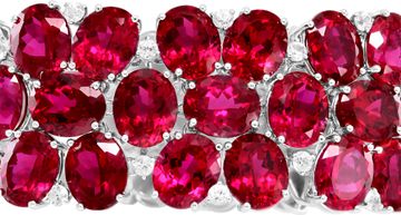 Diamonds & over 200 carats oval lab grown ruby wide bracelet in 18k yellow gold