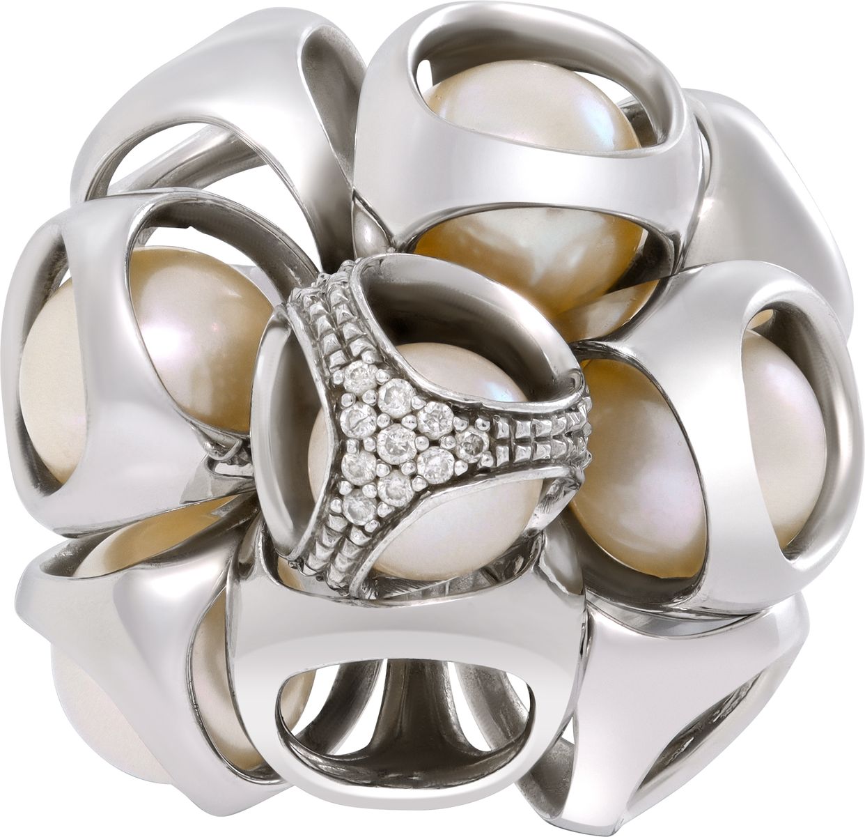 Di Modolo Icona Pearl and Diamond Cluster Ring in Sterling S