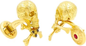 Dolce and Gabbana Skull and Crossbone Black Diamond and Ruby Cufflinks 18k gold