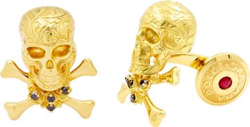 Dolce and Gabbana Skull and Crossbone Black Diamond and Ruby Cufflinks 18k gold Dolce and Gabbana Skull and Crossbone Black Diamond and Ruby Cufflinks in 18k Yellow Gold Cufflinks Collection