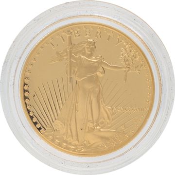 $25 American Eagle 1/2 oz Gold Coin with box and paperwork stamped 1987 in roman numerals