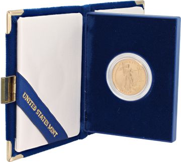 $25 American Eagle 1/2 oz Gold Coin with box and paperwork stamped 1987 in roman numerals