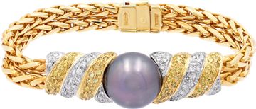 Double Braided Pearl braclet in 18k yellow gold with white and yellow diamonds Bracelet Collection