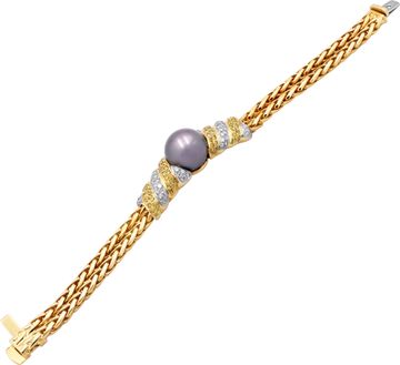 Double Braided Pearl braclet in 18k yellow gold with white and yellow diamonds