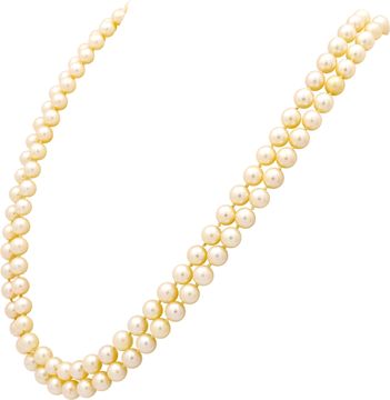 Double strand pearl necklace with 14k white gold and diamond clasp. 24 inch length.