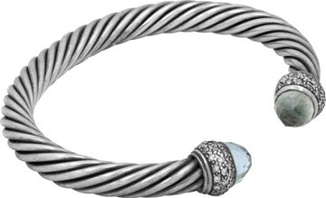 DY cable bracelet aqua marine with diamond tips.