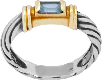 Dy ring blue topaz emeral cut.