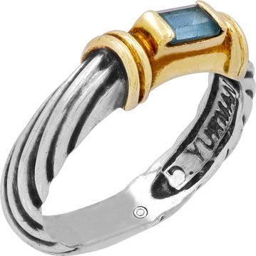 Dy ring blue topaz emeral cut.