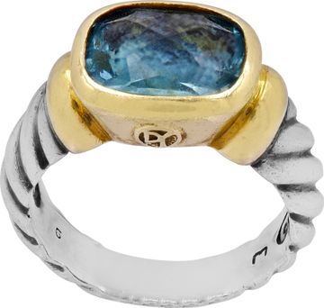 DY ring blue topaz in 14k and sterling silver.