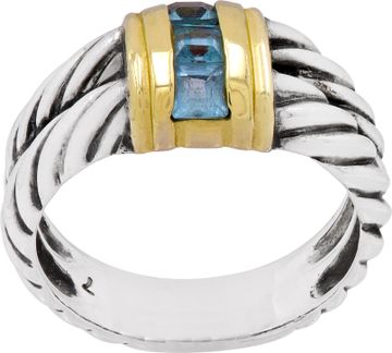 DY ring blue topaz in sterling silver and 14k yellow gold