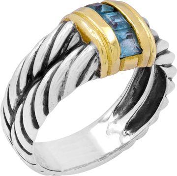 DY ring blue topaz in sterling silver and 14k yellow gold