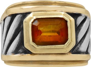 Dy ring sterling silver 14k gold citrine Cigar Cable band.