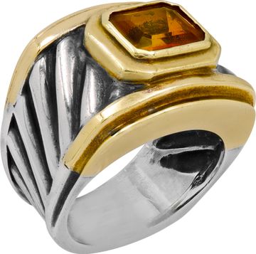 Dy ring sterling silver 14k gold citrine Cigar Cable band.