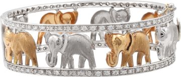 Elephant diamond bangle in 18k rose and yellow gold