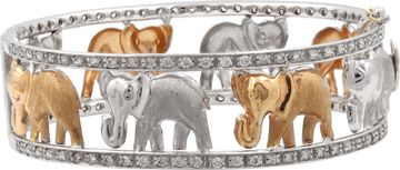 Elephant diamond bangle in 18k rose and yellow gold