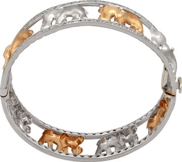Elephant diamond bangle in 18k rose and yellow gold