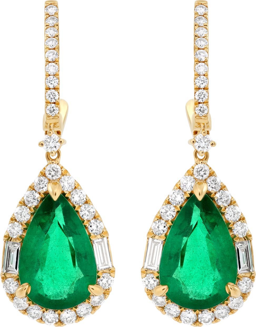 Emerald diamond earrings in yellow gold Gray Sons Jewelers