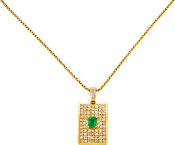 Emerald and Diamond pendent necklace with 18k yellow gold