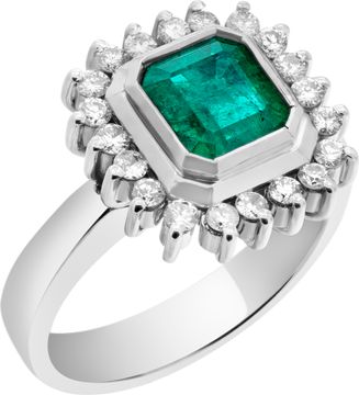 Emerald and diamond ring. 18k white gold