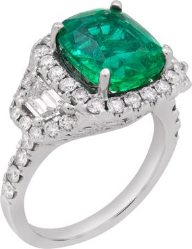 Emerald and diamond ring in 18k white gold