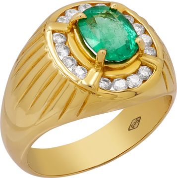 Emerald And Diamond Ring In 18k Yellow Gold