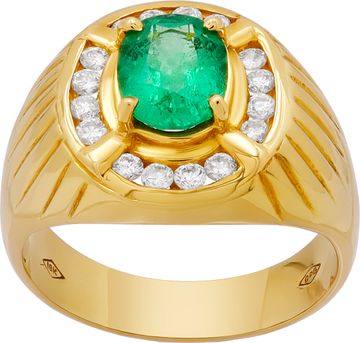 Emerald And Diamond Ring In 18k Yellow Gold