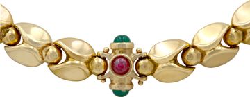 Emerald, Ruby, and Sapphire necklace in 18k yellow gold