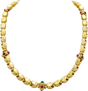 Emerald, Ruby, and Sapphire necklace in 18k yellow gold