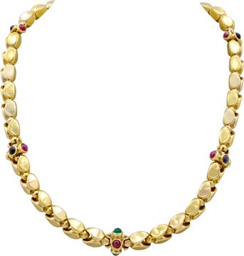 Emerald, Ruby, and Sapphire necklace in 18k yellow gold