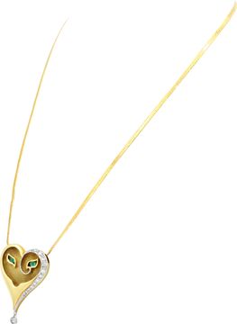 Erte "Mysteries of the Heart" Emerald Eyes Mask pendant and chain in 18k yellow gold.