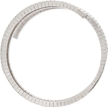 Flexible diamond coil bangle in 18k white gold. 7.32 carats in round diamonds.