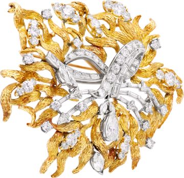 Floral Brooch with baguette, marquise, round, pear, and trillion diamonds