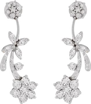 Floral cluster diamond necklace and earrings in 18k white gold Illusion set