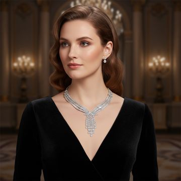 Floral Design diamond necklace in 18k white gold with diamonds