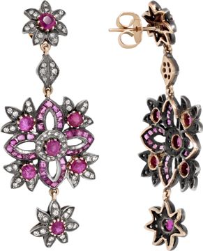 Floral design earrings in silver and 14k yellow gold