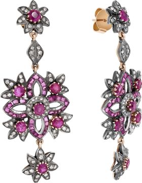 Floral design earrings in silver and 14k yellow gold Earring Collection