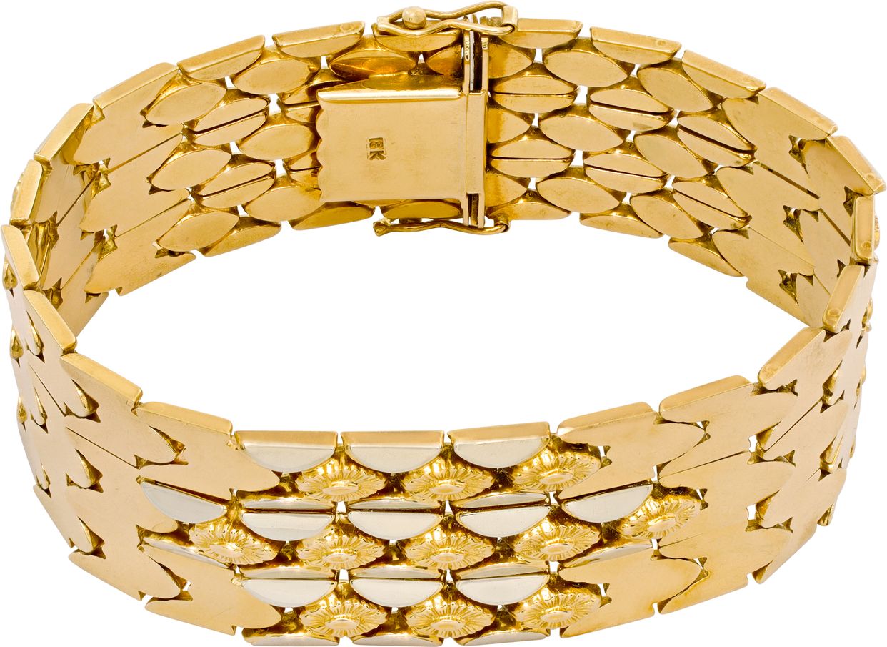 Floral wide 18k yellow and white gold bracelet | Gray & Sons Jewelers