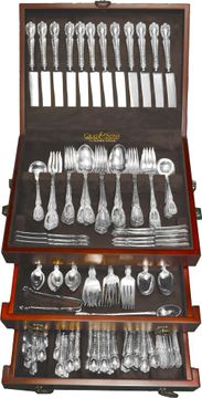 FLORENTINE by Gorham, sterling silver figural flatware set- Patented in1901-LUNCH & DINNER SET for 12. 126 pieces total.